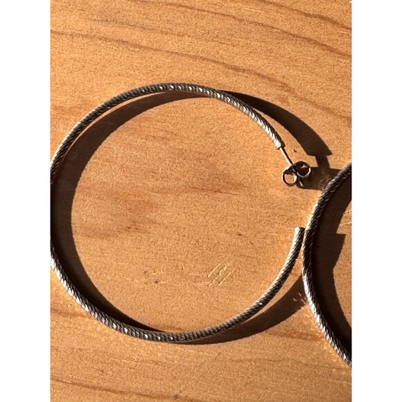 Sterling Silver Textured Hoop Earrings 925 Made In Italy 6.37g Lightweight - Picture 3 of 7